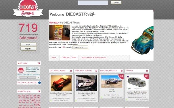 the homepage of www.diecastlovers.com